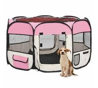 Ziaphsol Parc pliable rose pour chiot avec sac de transport, 110 x 110 x 58 cm, cadre en acier, fermeture éclair, toit en maille, pour niche pour chien, intérieur et voyage