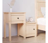 Ziaphsol Pinwood Bedside Table 79.5x38x65.5 cm Solid Pine Wood with Drawer and Storage Compartment Flexible Installation Rustic Scandinavian Modern Bedroom Furniture