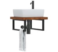 Ziaphsol Plateau de lavabo avec support en acier et bois massif chêne 50 x 50 x 4 cm, étagère flottante pour salle de bain, montage mural, charge de 100 kg