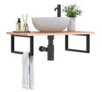 Ziaphsol Plateau de lavabo avec support en acier et bois massif de chêne - 80 x 50 cm - Montage mural - Étagère peu encombrante pour salle de bain, lavabo et coin lavabo