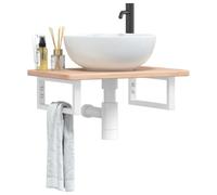 Ziaphsol Plateau de lavabo avec support en acier et chêne massif, 60 x 40 cm, montage mural, peu encombrant, pour salle de bain, WC d'invités, buanderie, rangement et console moderne