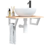 Ziaphsol Plateau de lavabo avec support en acier et chêne massif, 60 x 40 x 2 cm, étagère de lavabo suspendue avec support trapèze, espace de rangement peu encombrant pour salle de bain