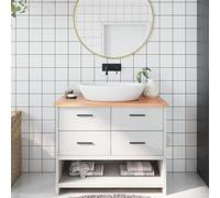 Ziaphsol Plateau de lavabo en bois massif traité chêne marron clair 100 x 60 x 2 cm bord naturel avec lasure pour rénovation de salle de bain, plan de travail comme plateau de recouvrement