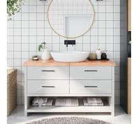 Ziaphsol Plateau de lavabo en chêne massif traité marron clair 140 x 50 x 2 à 6 cm avec bord naturel pour montage sur salle de bain rénovation 28 kg