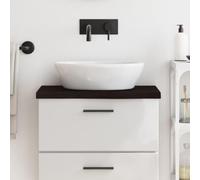 Ziaphsol Plateau de lavabo en chêne massif traité marron foncé, 60 x 40 x 2 à 4 cm, bord naturel pour rénovation de salle de bain, plateau de table avec surface