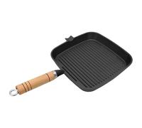 Ziaphsol Poêle en fonte avec poignée en bois, fond strié, surface de cuisson 20 x 20 cm, bec verseur latéral, pour steak, rôtir, retourner sur la cuisinière, barbecue, camping