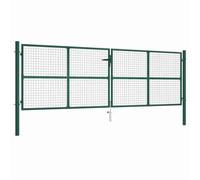 Ziaphsol Portail de jardin en maille d'acier 400 x 125 cm, vert, galvanisé revêtu par pulvérisation, avec serrure, largeur réglable pour jardin, cour, terrasse, portail d'entrée robuste à double barre