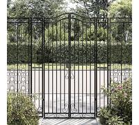 Ziaphsol Portail de jardin noir 121 x 8 x 180 cm en fer forgé avec poteaux en acier galvanisé, verrouillable pour cour, jardin, terrasse, porte d'entrée robuste, porte décorative, matériau durable