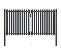 Ziaphsol Portail double en acier anthracite 300 x 175 cm avec serrure, barrière de jardin robuste, accès sécurisé pour cour, terrasse ou enclos extérieur