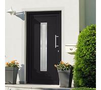 Ziaphsol Porte d'entrée anthracite 98x208 cm en aluminium avec vitrage thermique serrure 5 points poignée inox kit montage sécurité isolation façade maison appartement rénovation