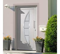 Ziaphsol Porte d'entrée blanche 108x200 cm en aluminium avec vitrage isolant serrure 5 points seuil en aluminium poignée inox kit montage sécurité rénovation maison appartement façade