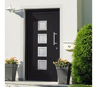 Ziaphsol Porte d'entrée en aluminium anthracite 108x200 cm avec vitrage isolant serrure à 5 points poignée inox kit montage sécurité façade maison appartement rénovation