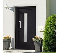 Ziaphsol Porte d'entrée en aluminium anthracite 108x208 cm avec vitrage isolant serrure à 5 points poignée inox kit montage sécurité rénovation maison appartement facade