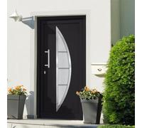 Ziaphsol Porte d'entrée en aluminium anthracite 88x200 cm avec vitrage isolant serrure 5 points poignée inox kit montage sécurité rénovation maison appartement facade