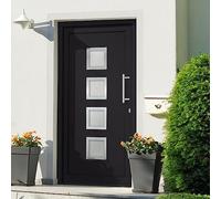 Ziaphsol Porte d'entrée en aluminium anthracite 88x200 cm avec vitrage isolant serrure à 5 points poignée inox kit montage sécurité rénovation maison appartement facade