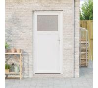 Ziaphsol Porte d'entrée latérale blanche 98 x 198 cm PVC avec serrure à 5 points, vitrage isolé, poignée inox, pour maison appartement, façade, garage ou cave, sécurité et isolation