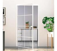 Ziaphsol Porte d'intérieur blanche 102x201,5 cm en verre trempé avec cadre en aluminium fin, design moderne, installation facile pour maison appartement, panneau vitré lumineux, réversible