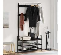 Ziaphsol Porte-manteaux noir aspect chêne en bois avec cadre en acier, 95 x 34 x 184 cm, avec 3 étagères, pour couloir, entrée, rangement avec crochet