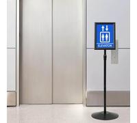 Ziaphsol Porte-posters A4 argenté en PVC et acier avec cadre en aluminium, réglable en hauteur de 98 à 128,5 cm, rotatif et inclinable, pour magasin, magasin, foire, exposition et