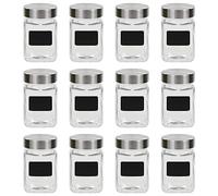 Ziaphsol Pots de Conservation en Verre avec Autocollants, 12 pièces, capacité 300 ML, couvercles hermétiques en métal argenté, Parfaits pour Le Stockage Alimentaire, confitures, sauces, pâtisserie
