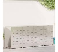 Ziaphsol Poubelle pour 4 poubelles en acier inoxydable argenté extensible avec portes ventilées, 272 x 77,5 x 115,5 cm, pour jardin, cour, terrasse, pour un ordre sec