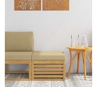 Ziaphsol Pouf d'Extérieur en Bois d'Acacia Massif Blanc, Coussin Beige Polyester, Design à Lattes, Assise 37 cm, 1 Place, pour terrasse Balcon Patio et Jardin