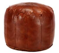 Ziaphsol Pouf marron clair en cuir de chèvre véritable 40 x 35 cm fait à la main avec rembourrage en coton, repose-pieds et tabouret rembourré au look vintage pour salon, chambre à coucher, couloir et