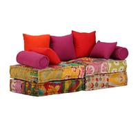 Ziaphsol Pouf modulaire 2 places avec tissu patchwork, coussin d'assise en coton, 140 x 70 x 85 cm, convertible en canapé-lit ou banc, 5 coussins pour salon et véranda