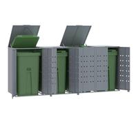 Ziaphsol Rangement à roulettes pour poubelles avec Couvercle à Ressort Gris Acier pour 4 bacs 120L ou 240L, abri de Jardin extérieur, Dissimulation, Protection, Organisation Pratique
