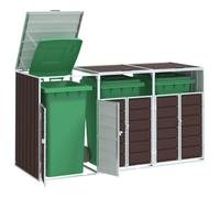 Ziaphsol Rangement à roulettes pour poubelles avec Trois bacs en Acier Marron, abri extérieur Discret pour Jardin, Cour ou terrasse, Protection Contre odeurs et intempéries