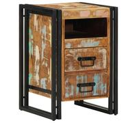 Ziaphsol Recycled Solid Wood Nightstand 40x40x59 cm with Drawer and Shelf for Bedroom, Modern Industrial Wooden Bedside Table with Metal Frame, Scandinavian Vintage Style