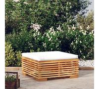 Ziaphsol Repose-Pied de Jardin en Bois de Teck Massif avec Coussin crème, Module modulable sectionnel pour terrasse, Patio, Balcon, Lounge extérieur, Assise d appoint 69,5 x 69,5 x 31 cm