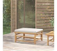 Ziaphsol Repose Pieds de Jardin en Bambou Finition Naturelle avec Coussin Gris Clair 55 x 65 x 30 cm, Module d Assise modulable pour canapé Fauteuil et Banquette Salon extérieur terrasse Balcon