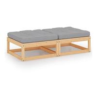 Ziaphsol Repose-Pieds de Jardin modulable en Bois de pin Massif avec Coussins Gris Lot de 2, Assise 70 x 70 x 30 cm, pour terrasse Balcon Patio Lounge Salon détente