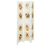 Ziaphsol Romdivider Panneau blanc en MDF 106 x 165 cm, cloison de séparation pliable avec oiseau et motif floral, pour intérieur, salon, bureau, intimité et ordre