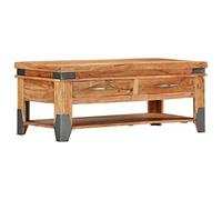 Ziaphsol Rustic Acacia Wood Coffee Table 110x52x45 cm with 2 Drawers and Shelf for Living Room Modern Vintage Style Durable Solid Hardwood
