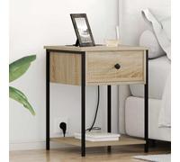 Ziaphsol Rustic Bedside Table with Drawer and Shelf in Sonoma Oak 42 x 41 x 56 cm Bedroom Side Table with Charging Station Sturdy Wood and Metal Design Ideal for Modern Or Traditional Decor