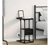 Ziaphsol Rustic Black Oak Nightstand 41.5 x 26 x 60.5 cm with Storage Shelf and Built-in Charging Station for Bedroom Living Room Modern Industrial Design