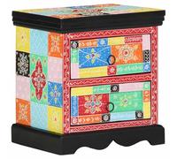 Ziaphsol Rustic Multicolored Mango Wood Bedside Table with Drawer 40 x 35 x 45 cm for Bedroom Living Room Nightstand with Storage and Stylish Design