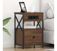 Ziaphsol Rustic Oak Bedside Cabinet 40 x 31 x 60 cm Engineered Wood with Storage Drawers Integrated Charging Station Ideal for Bedroom Living Room Or Dorm Room Furniture