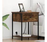 Ziaphsol Rustic Oak Bedside Table with Drawer Set of 2 42 x 41 x 56 cm Modern Industrial Bedroom Furniture with Storage Shelf Charging Station and Sturdy Metal Frame