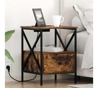 Ziaphsol Rustic Oak Finish Bedside Cabinet Set of Two with Built-in Charging Station Compact Nightstand with Storage Drawers for Bedroom Modern Vintage Scandinavian Style