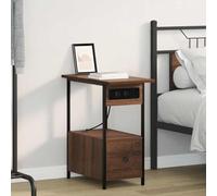 Ziaphsol Rustic Oak Nightstand 60 x 30 x 61 cm Wooden Engineering Bedside Table with Drawer Storage and Built-in Charging Station for Bedroom Living Room Modern Industrial Style