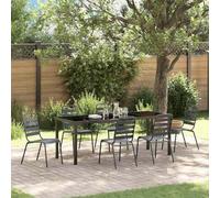Ziaphsol Salon à manger de jardin 7 pièces en acier revêtu par pulvérisation durable pour terrasse, balcon, jardin, salon, salle à manger avec 6 chaises et table pour soirées en famille et invités