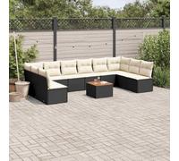 Ziaphsol Salon de Jardin 11 pcs résine tressée Noir avec Coussins Blanc crème Ensemble modulable 2 sièges d'angle 8 sièges centraux Table Bois d'acacia Rangement Sac pour terrasse Balcon