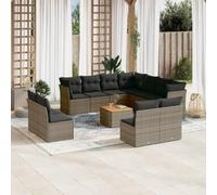 Ziaphsol Salon de Jardin 12 pcs Gris résine tressée avec Coussins modulable Ensemble mobilier extérieur terrasse Balcon Patio Table Basse Rangement Housse Lavable pour détente Repas réception