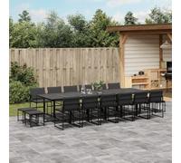 Ziaphsol Salon de jardin 17 pièces en textilène noir, chaises pliantes, verre trempé, acier revêtu par poudre, résistant aux UV, pour terrasse et jardin, ensemble de salle à manger
