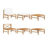 Ziaphsol Salon de Jardin 3 pcs en Bois de Teck avec Coussins crème, canapé Fauteuil Pouf, Module Assise pour Jardin extérieur terrasse Balcon Patio, Table Basse, Repose-Pied, Lounge détente