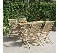 Ziaphsol Salon de Jardin 5 pièces Gris en Bois de Teck Massif avec Table 120x70 cm et 4 chaises Pliables pour terrasse Balcon Patio extérieur Repas détente