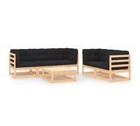 Ziaphsol Salon de Jardin 6 pièces en Bois de pin Massif avec Coussins Anthracite Ensemble canapé d’Angle Central et Repose-Pied pour terrasse Balcon Patio détente Repas réception